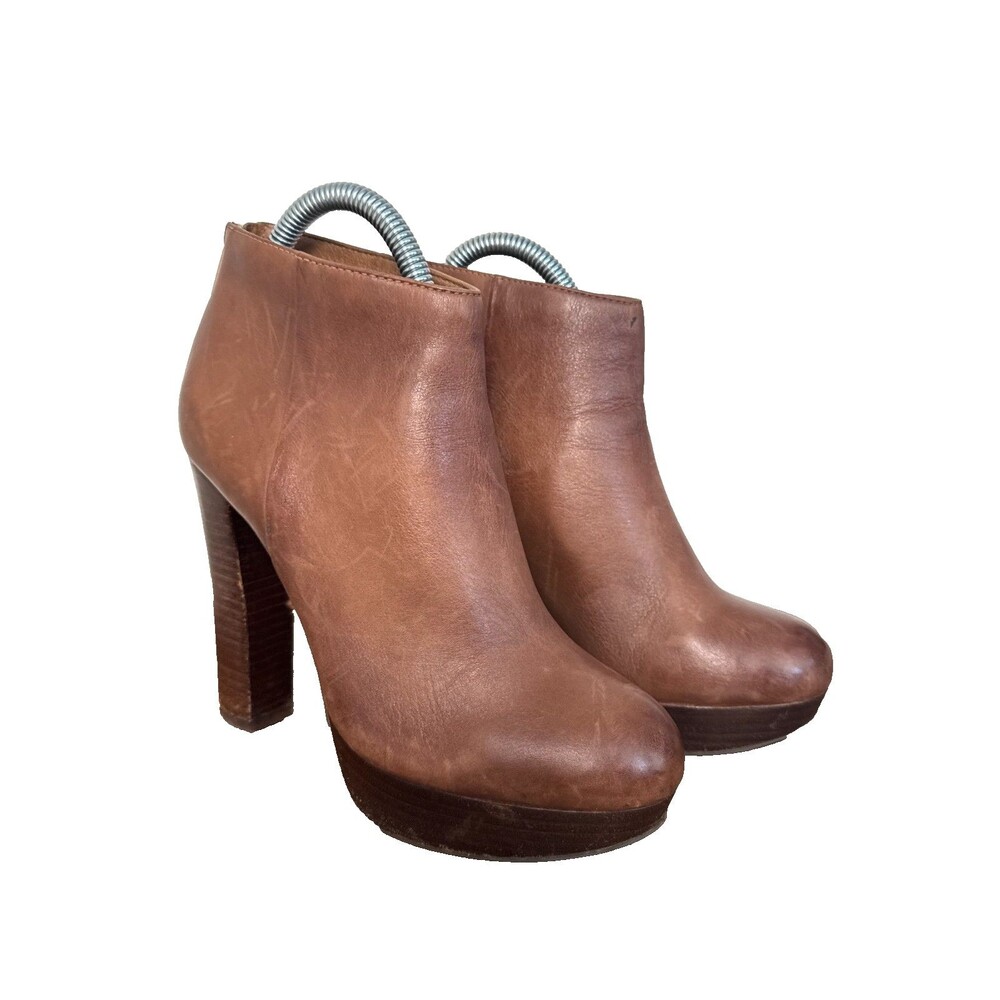 ALDO Brown Leather Platform Ankle Boots Block Heel Side Zip Women's EU 38